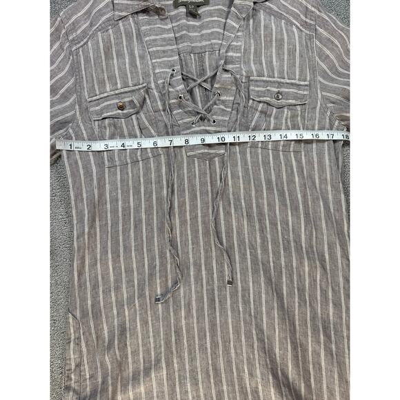 Tommy Bahama Two Palms Stripe Shirt Dress 100% Linen Natural Brown Size Small - Picture 7 of 11